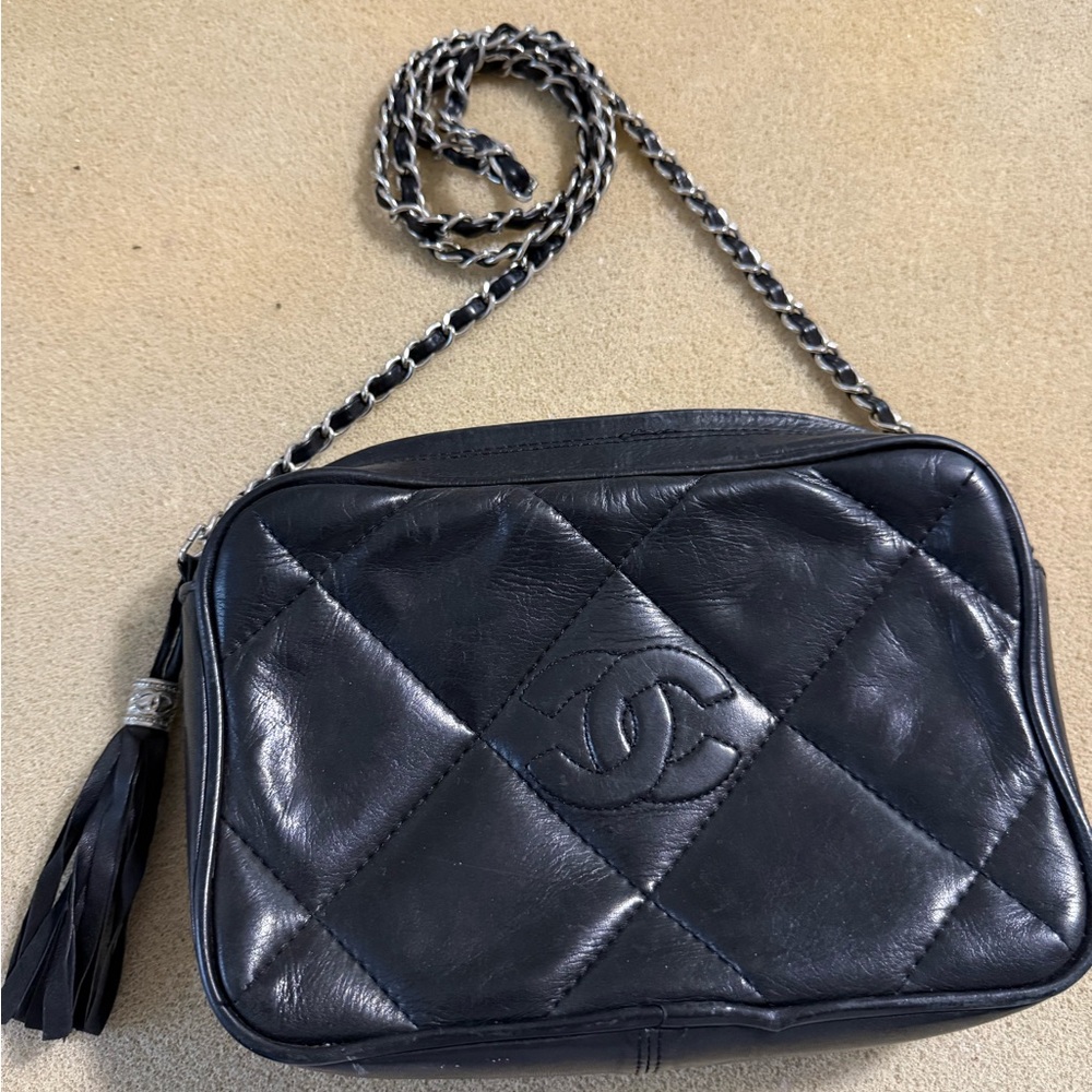 Chanel Black Quilted Crossbody with Tassel